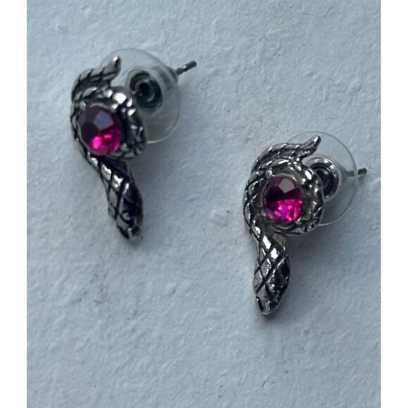 Silver Earring & Necklace Set w/Pink Stones Snake Theme (NWOT) - Picture 4 of 9